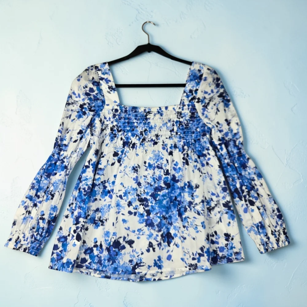Tuckernuck Bluebell Meadows Tilly Smocked Floral Cotton Top NEW $168 sz Small